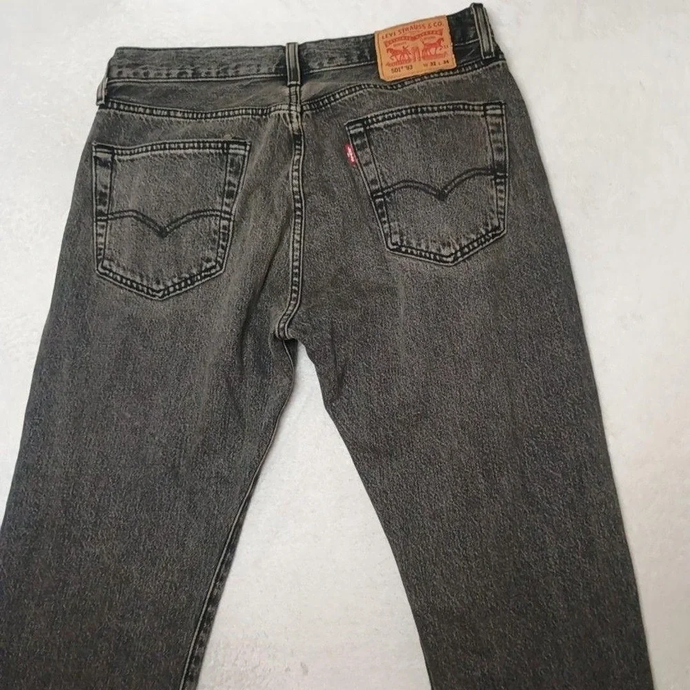 Levis 501 93 Jeans Mens 32x34 Gray Straight Acid Wash Classic Denim Button Fly